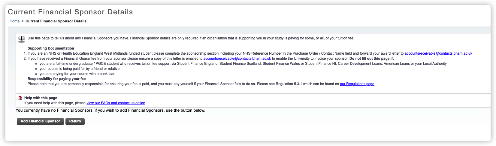 7. Financial Sponsor Details